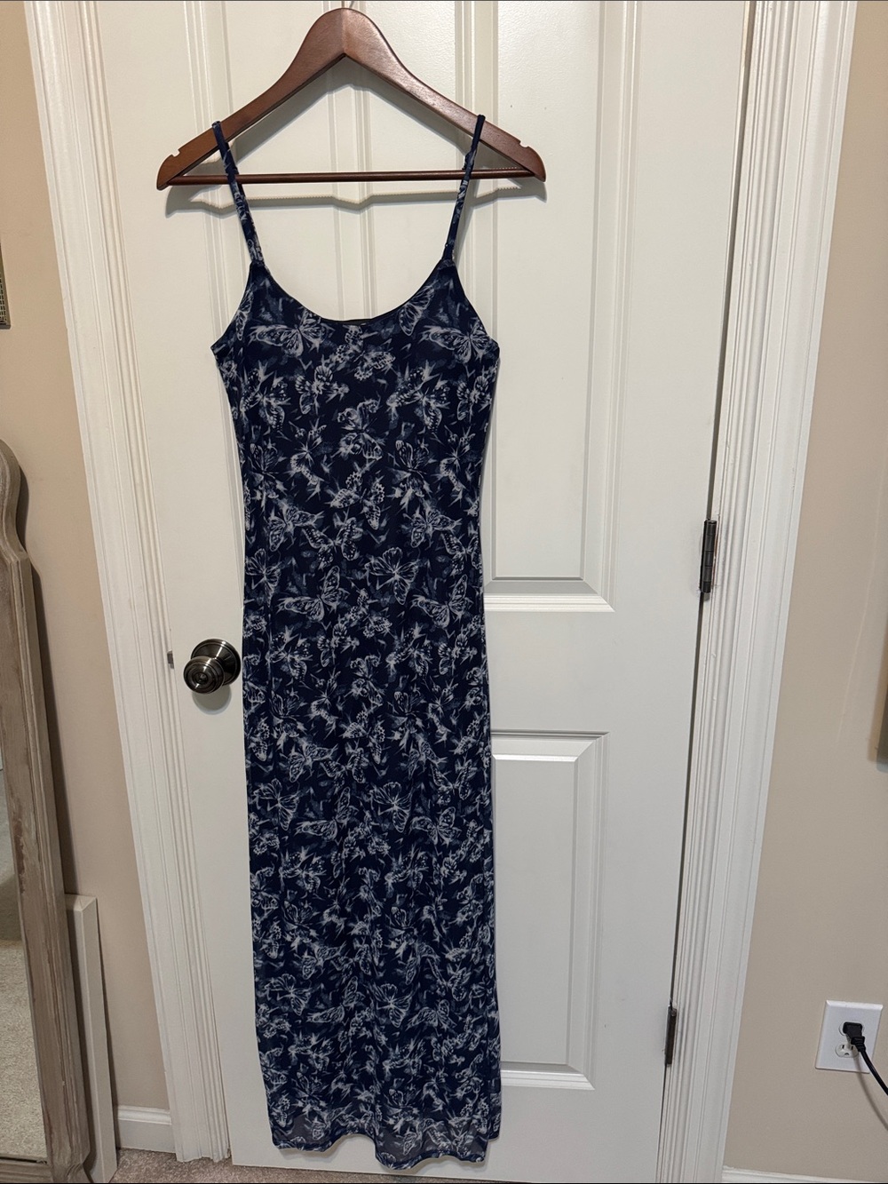 Butterfly fitted blue Maxi Dress medium